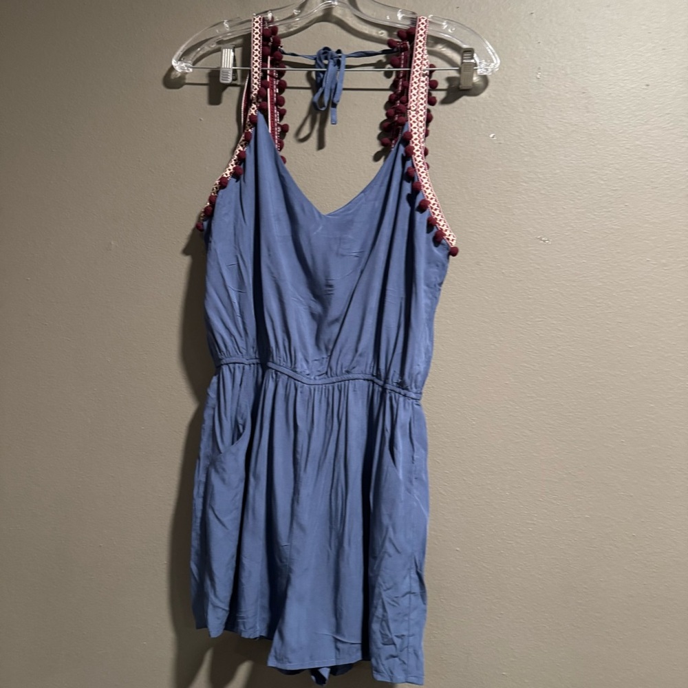 A'gaci 100% Romper with Red Pompom Strap Accents Size M